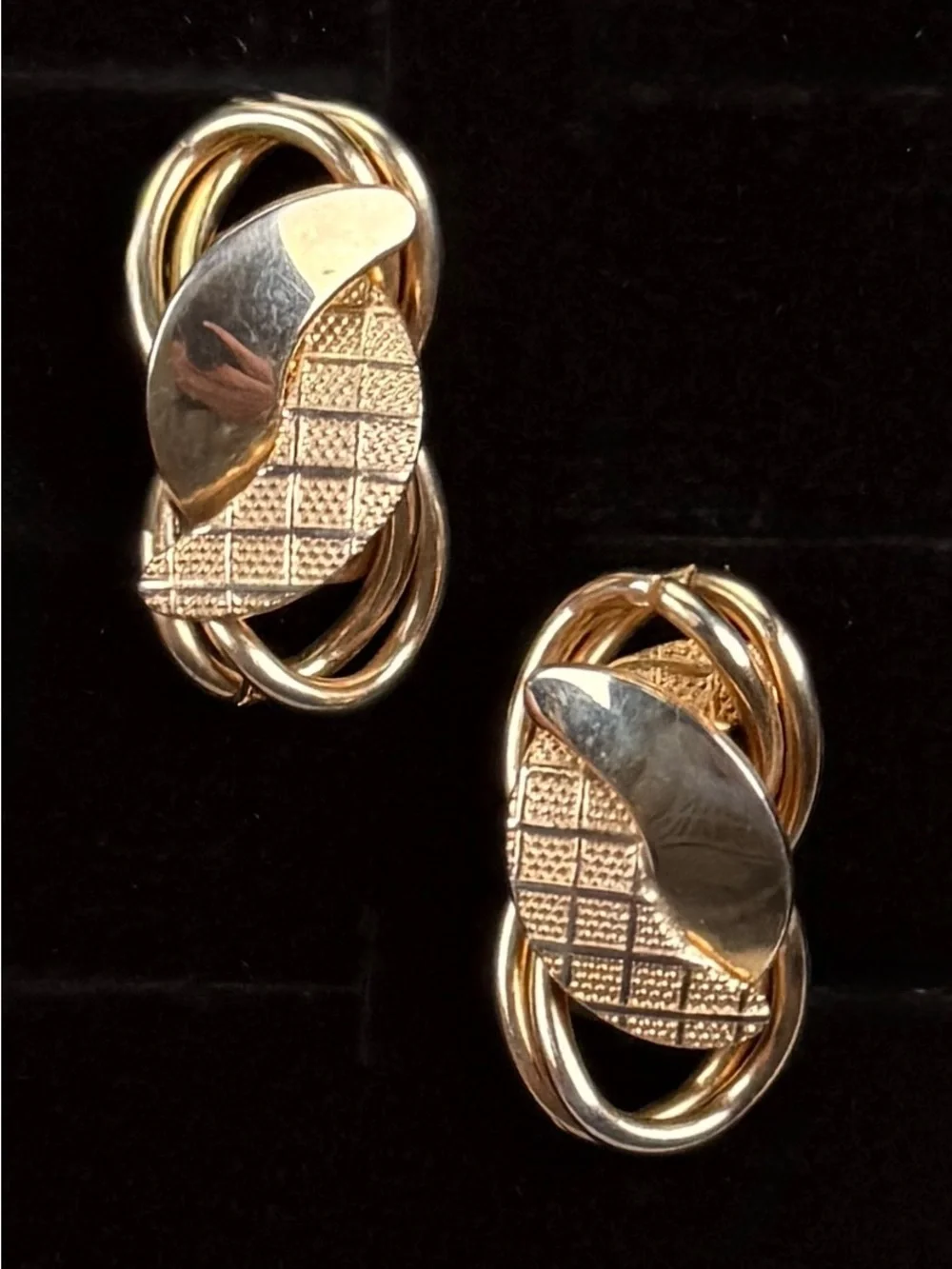 Vintage, aged goldtone, weighted clip on earrings